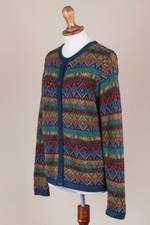 100% alpaca cardigan, 'Diamond Variety' - 100% Alpaca Wool Multicolor Cardigan with Buttons