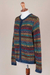 100% alpaca cardigan, 'Diamond Variety' - 100% Alpaca Wool Multicolor Cardigan with Buttons (image 2e) thumbail