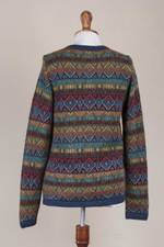 100% alpaca cardigan, 'Diamond Variety' - 100% Alpaca Wool Multicolor Cardigan with Buttons