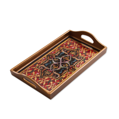 Reverse painted glass tray, 'Floral Connection' - Floral Motif Reverse Painted Glass Tray from Peru