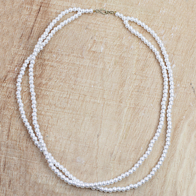 Recycled plastic beaded necklace, 'Lily White' - White Recycled Plastic Beaded Necklace from Ghana