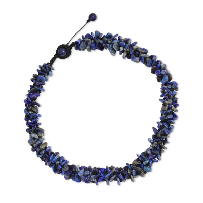 Lapis lazuli beaded necklace, 'Azure Flow' - Fair Trade Handcrafted Lapis Lazuli Beaded Necklace