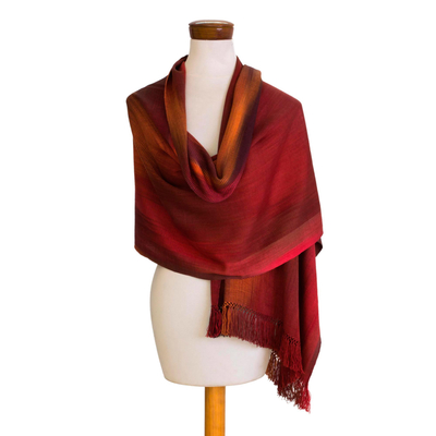Rayon chenille shawl, 'Maya Firebird' - Unique Rayon Chenille Shawl