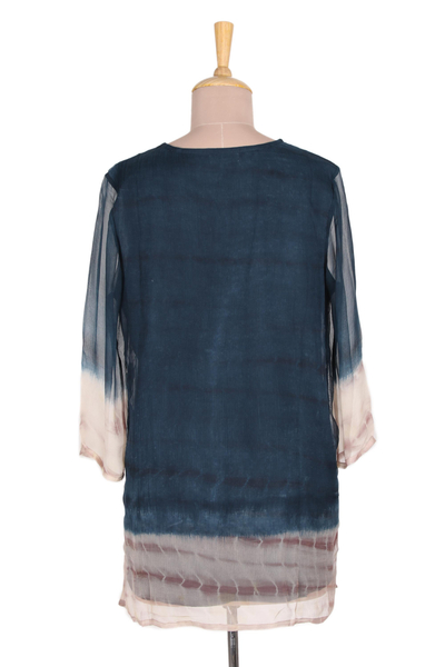 Tie-dyed viscose tunic, 'Delhi Azure' - Tie-Dyed Viscose Tunic in Azure from India