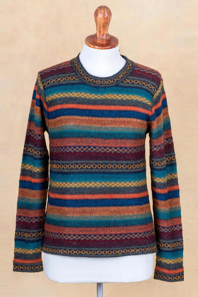 Jersey 100% alpaca - Jersey de lana de alpaca multicolor a rayas de Perú
