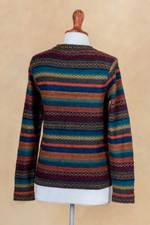 100% alpaca pullover, 'Andean Backgrounds' - Striped Multicolored Alpaca Wool Pullover from Peru