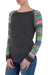 Cotton blend sweater, 'Andean Star in Charcoal' - Dark Grey Long Sweater with Star Pattern Multicolor Sleeves (image 2c) thumbail