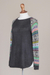 Cotton blend sweater, 'Andean Star in Charcoal' - Dark Grey Long Sweater with Star Pattern Multicolor Sleeves (image 2f) thumbail