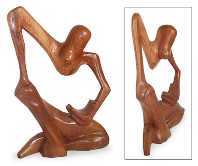 Wood sculpture, 'Resting' - Handmade African Thought and Meditation Sculpture