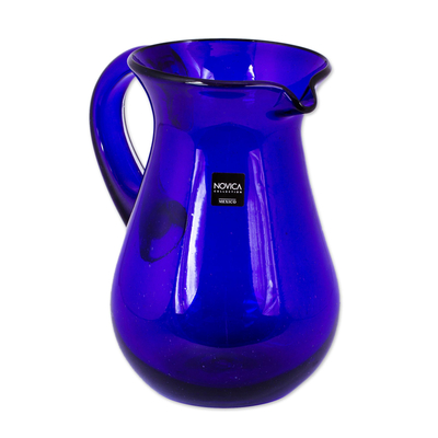 Krug aus mundgeblasenem Glas - Blauer handgefertigter Krug aus mundgeblasenem Recyclingglas