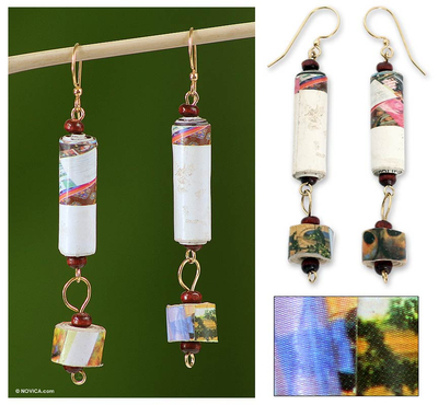 Recycled paper dangle earrings, 'Friendship' - Handcrafted Recycled Paper Dangle Earrings