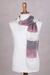 100% baby alpaca scarf, 'Andean Poise' - Baby Alpaca Fringed Scarf in Wine Black and Ivory from Peru