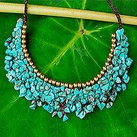 Beaded necklace, 'Pool Party' - Turquoise Colored Calcite and Brass Beaded Necklace