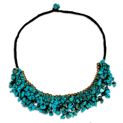 Beaded necklace, 'Pool Party' - Turquoise Colored Calcite and Brass Beaded Necklace