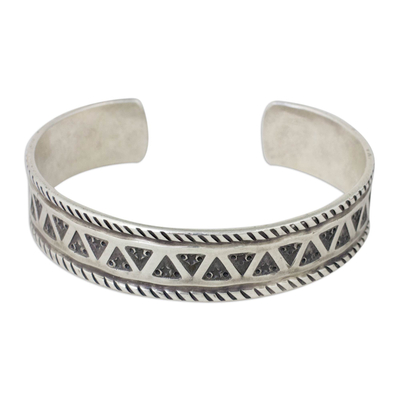 Silver cuff bracelet, 'Karen Stars' - Handmade Silver Cuff Bracelet with Star and Triangle Motif