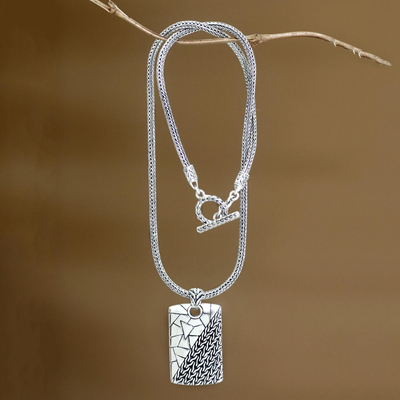 Men's sterling silver pendant necklace, 'Two Characters' - Men's Modern Sterling Silver Pendant Necklace