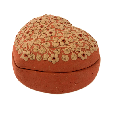 Dekorative Keramikbox, (4 Zoll) - Handgefertigte Keramik-Blumenherz-Dekobox aus Mexiko