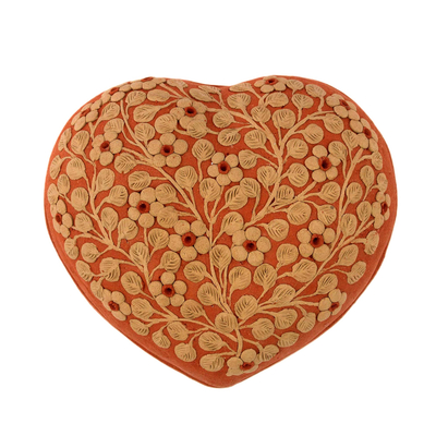 Ceramic decorative box, 'Flowers of Home' (4 inch) - Handcrafted Ceramic Floral Heart Decorative Box from Mexico