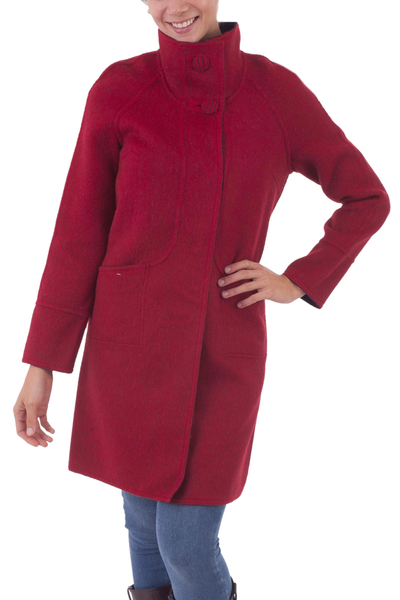 100% baby alpaca reversible coat, 'Apple Coal' - Red or Black 100% 100% Alpaca Reversible 2-in-1 Coat
