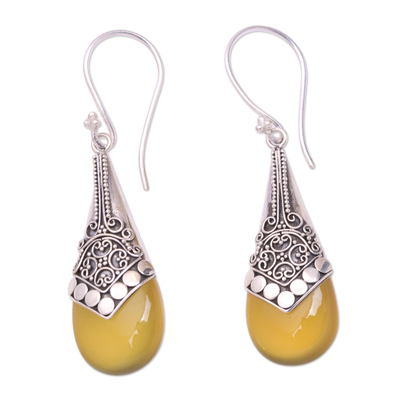 Chalcedony dangle earrings, 'Puncak Jaya in Yellow' - Balinese Sterling Silver and Yellow Chalcedony Earrings