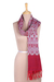 Ikat cotton scarf, 'Heat Waves' - Magenta and White Handwoven Diamond Ikat Cotton Scarf