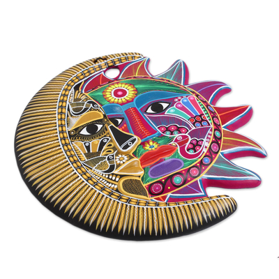 Keramik-Wandkunst - Handbemalte Keramik-Wandkunst mit Sonne und Mond aus Mexiko