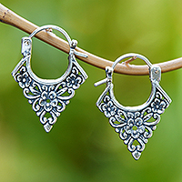 Sterling silver hoop earrings, 'Floral Points'