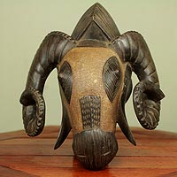 Afrikanische Maske, „Baule Ram“ – handgeschnitzte Widdermaske