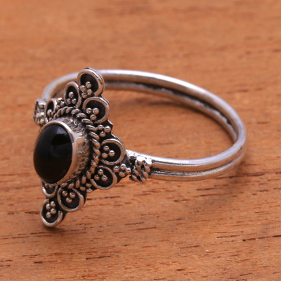 Onyx cocktail ring, 'Daydream Temple' - Handcrafted Onyx Cocktail Ring from Bali