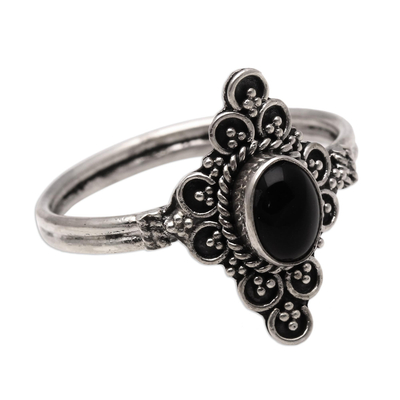 Onyx cocktail ring, 'Daydream Temple' - Handcrafted Onyx Cocktail Ring from Bali