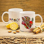 Ceramic Mug with a Hand-Painted Red Dove from Mexico, 'Red Dove'