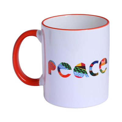 Ceramic mug, 'Red Dove' - Ceramic Mug with a Hand-Painted Red Dove from Mexico