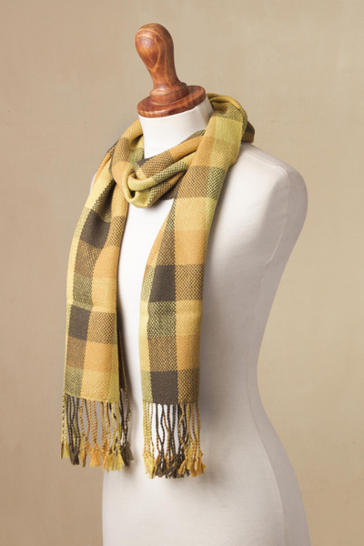 100% baby alpaca scarf, 'Lovely Plaid' - 100% Baby Alpaca Wrap Scarf with Checked Patterns from Peru