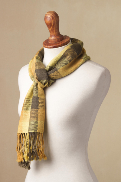 100% baby alpaca scarf, 'Lovely Plaid' - 100% Baby Alpaca Wrap Scarf with Checked Patterns from Peru