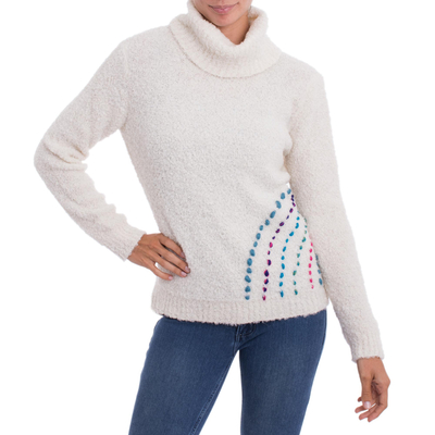 Alpaca blend turtleneck sweater, 'Weekend Adventure in Eggshell' - White Alpaca Blend Turtleneck Sweater from Peru