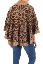 Alpaca blend poncho, 'Tan Foliage' - Tan and Brown Turtleneck Alpaca Blend Poncho with Lace