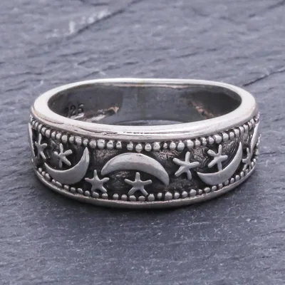 Sterling silver band ring, 'Moon Magic' - Hand Made Sterling Silver Band Ring from Thailand