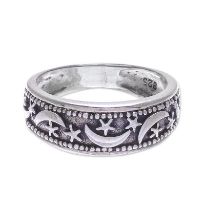Sterling silver band ring, 'Moon Magic' - Hand Made Sterling Silver Band Ring from Thailand