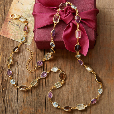 Gold plated multi-gemstone link necklace, Golden Age