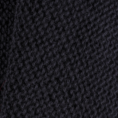 100% alpaca poncho, 'Enchanted Evening in Black' - Knit 100% Alpaca Black Poncho from Peru