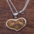 Sterling silver and mate gourd heart necklace, 'Lovebird Romance' - Peruvian Heart Shaped Mate Gourd Pendant Bird Necklace thumbail