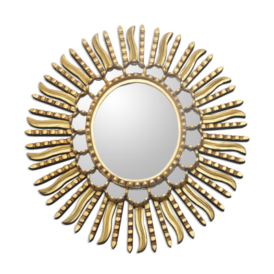 Mirror, 'Winter Sun' - Starburst Bronze Leaf Mirror from Peru
