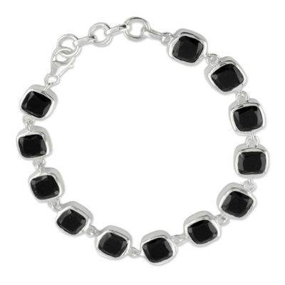 Onyx link bracelet, 'Midnight Whisper' (5.5 inch) - Fair Trade Onyx Bracelet (5.5 Inch)