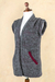 Alpaca blend cardigan vest, 'Burgundy Grey Boucle' - Alpaca Blend Short Sleeve Cardigan in Grey and Burgundy