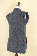 Alpaca blend cardigan vest, 'Burgundy Grey Boucle' - Alpaca Blend Short Sleeve Cardigan in Grey and Burgundy