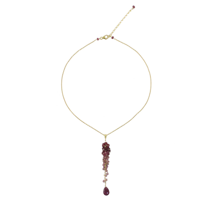 Gold plated ruby and tourmaline pendant necklace, 'Dangling Grapes' - Gold Plated Ruby and Tourmaline Necklace from Thailand