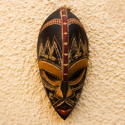 Nigerian wood mask, 'Shawa' - Handcrafted Nigerian Wood Mask