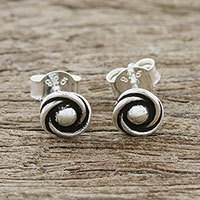 Sterling silver stud earrings, 'Cyclone Gleam' - Combination Finish Sterling Silver Stud Earrings