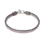 Sterling silver chain bracelet, 'Basket Classic' - Sterling Silver Basketweave Chain Bracelet from India