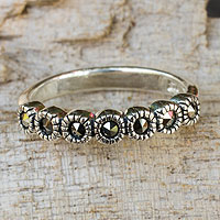 Marcasite flower ring, 'Happy Blossoms'